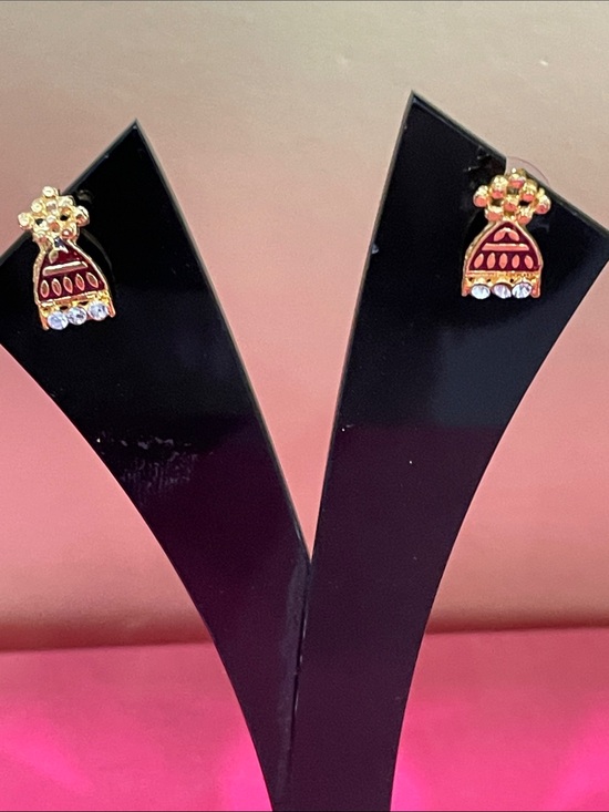 Jewelry - Gold-Tone Pink Enamel Jhumka Stud Earrings
